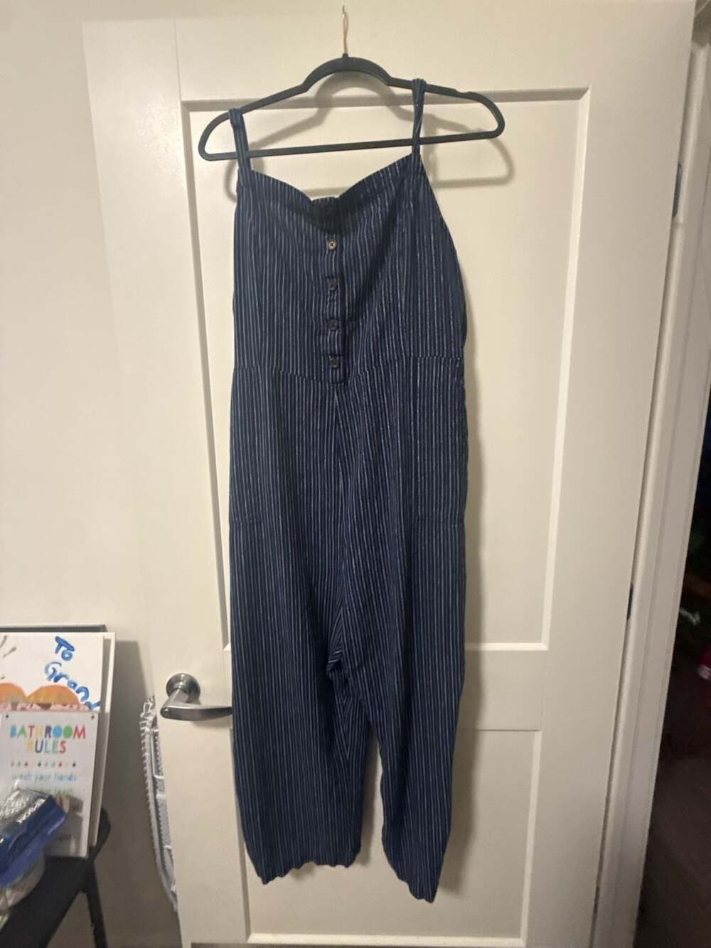 Old Navy Button-Front Linen-Blend Striped Cami Jumpsuit